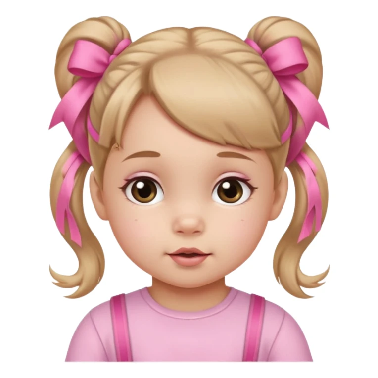 a baby girl with two ponytails and pink ribbons sticker