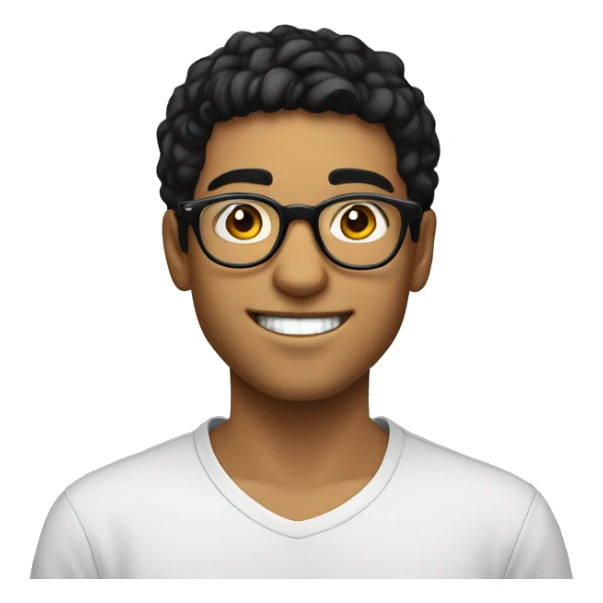 younman of about 20 years old programador with circular glasses, smiling, black hair medium sticker