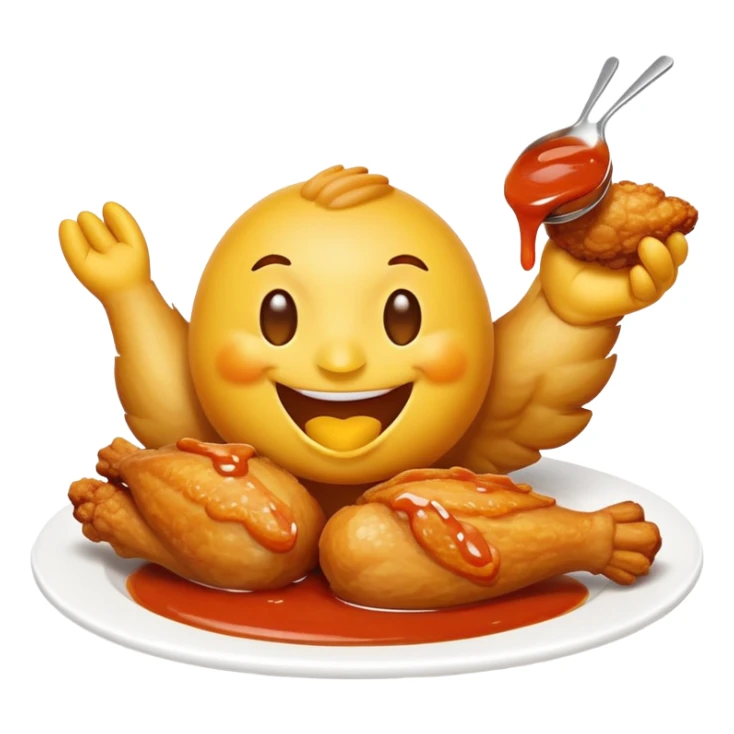 Yellow emoji eating chicken wings sticker