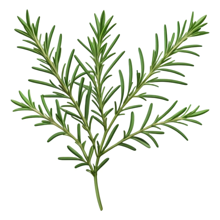 Cinematic Realistic Rosemary Emoji, Fragrant and fresh, with slender green stems covered in needle-like leaves, which release a distinctive herbal scent. The plant seems to exude energy, with soft sprigs of leaves stretching upwards. Soft glowing outline, capturing the essence of earthy healing and aromatic delight in a sprig of rosemary! sticker