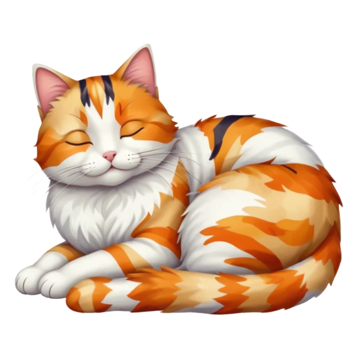 full body colourful light patched calico + white tabby cat sleeping sticker