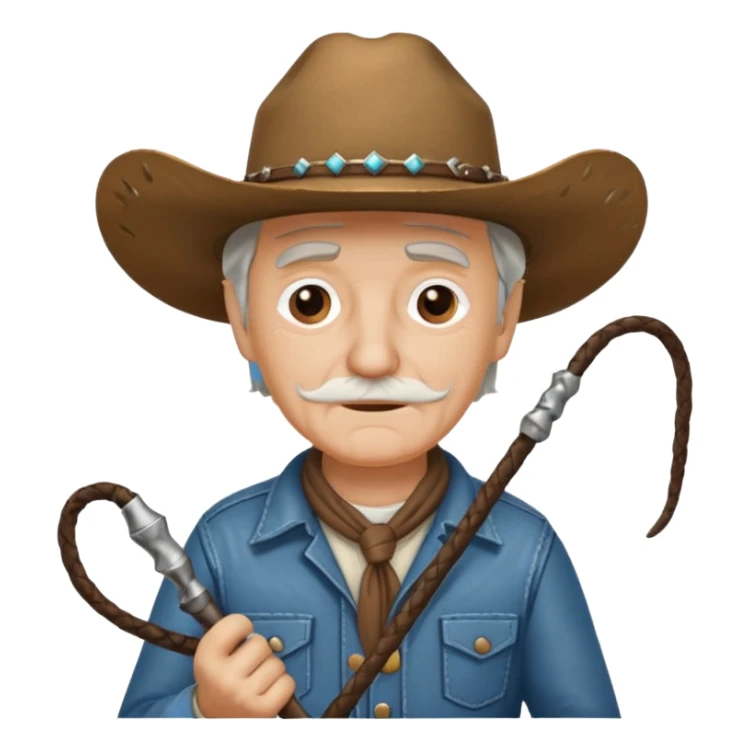 Give this emoji 🤠 a whip make it an old white guy with a whip  sticker