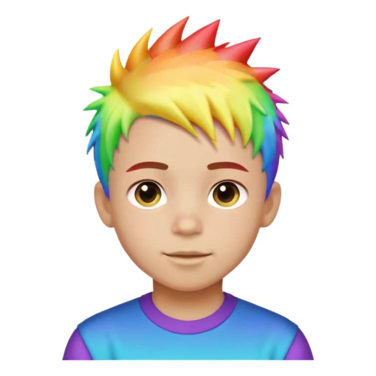 Boy with rainbow streaks — short spiky hair glowing under light. sticker