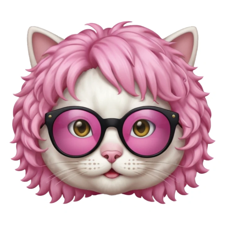 White cat wearing pink curly wig, black sunglasses sticker