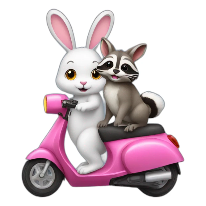 Bunny on a scooter with raccoon sticker