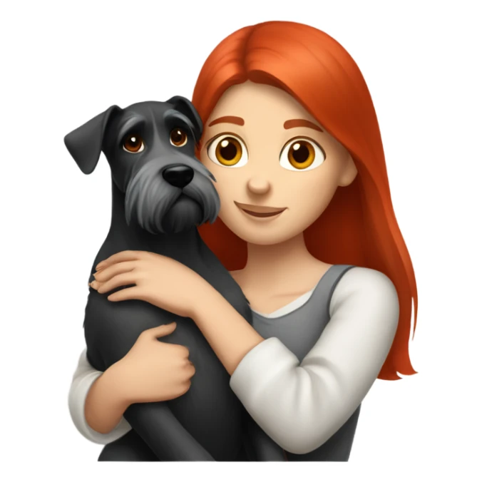 White Slavic girl with red hair huggin schnauzer  sticker
