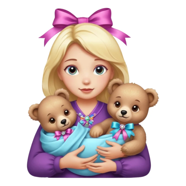 woman holding baby bears with ribbons and crystals sticker