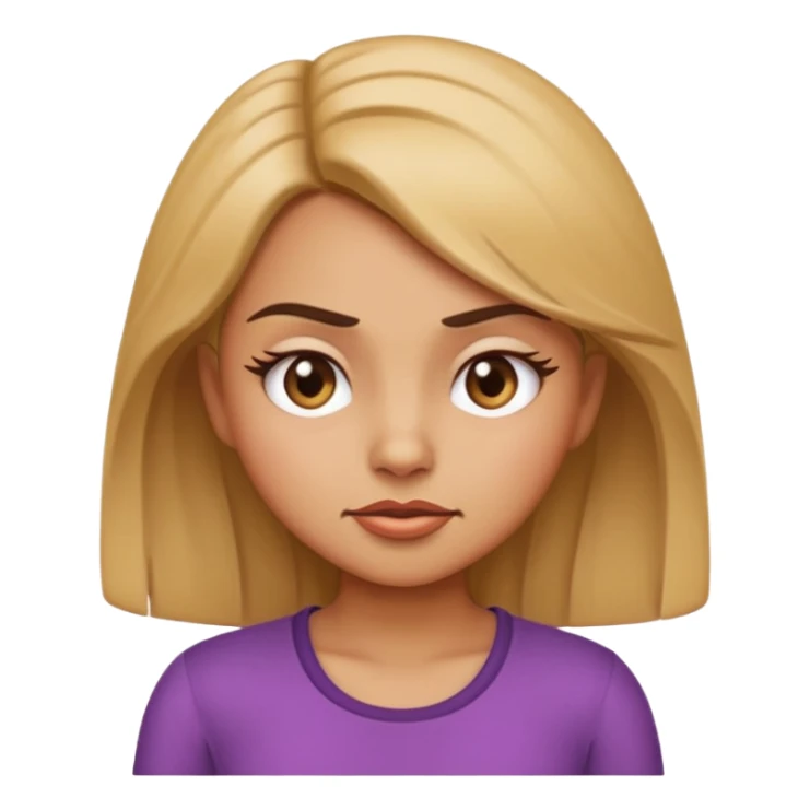 iOS-style cartoon emoji of a sassy girl with a dramatic petty look, head tilted, squinting eyes, playful smirk, one eyebrow raised, hand on hip, expressive and fun sticker