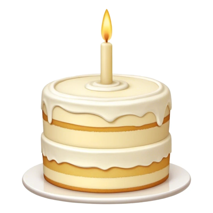 Cinematic Realistic Simple Vanilla Cake, a perfectly baked golden sponge with soft, airy layers, delicate vanilla frosting smoothly spread across the top, tiny flecks of vanilla bean visible, warm golden lighting creating depth, glowing with a sweet, irresistible charm. sticker