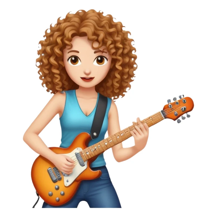 rockstar woman with curly light brown hair playing electric guitar sticker