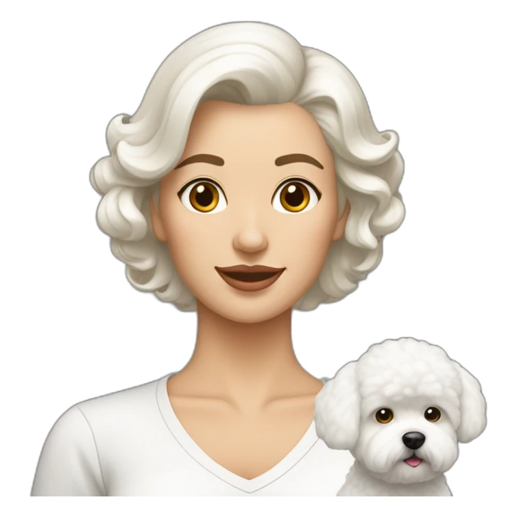 mujer con peinado de moño y perro bichon maltés blanco sticker