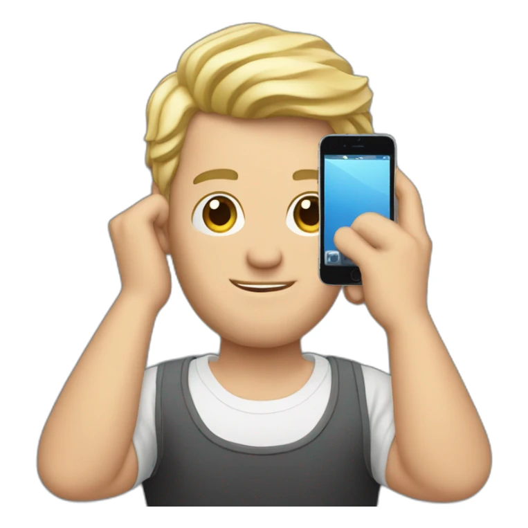 widows peak hair Blonde man holding iPhone in hand sticker
