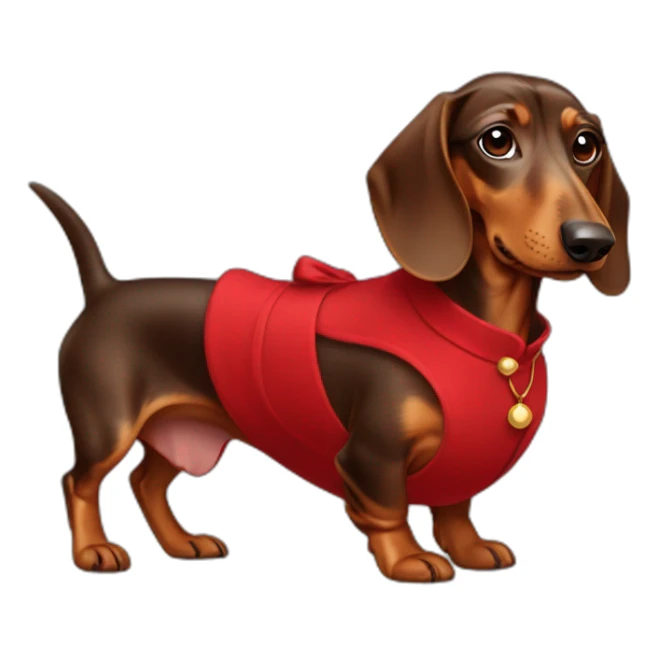Lady brown Dachshund whith red dress sticker