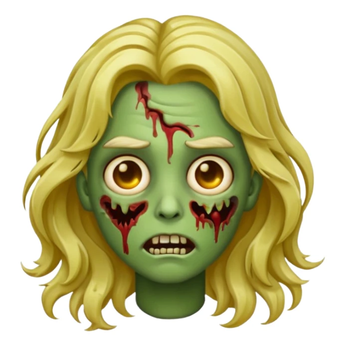 Make a zombie emoji with wavy hair and golden streaks. sticker