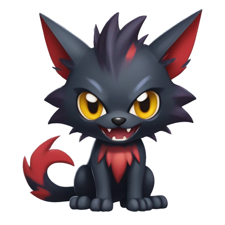   cool edgy fantasy anime-style dark animal vampiric Litten-Zoroark-Nargacuga-cat-hybrid Fakemon with big fangs and bat-ears full body sticker
