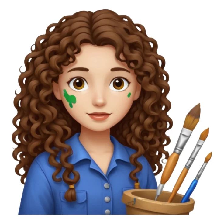 girl with long curly brown hair craft sticker