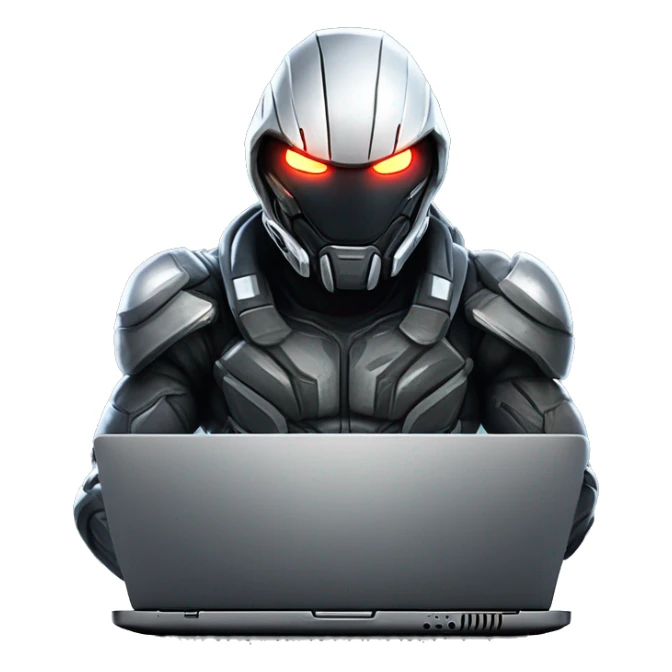 developer behind his laptop with this style : Crytek Crysis Video game with nanosuit character hacker themed character sticker
