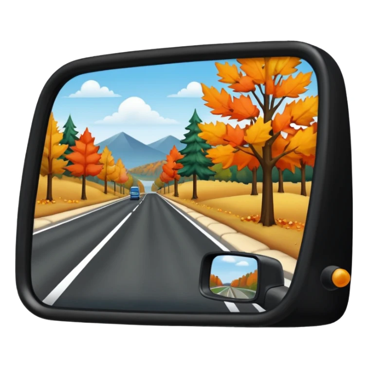 Fall scenery in the rearview mirror of a truck sticker