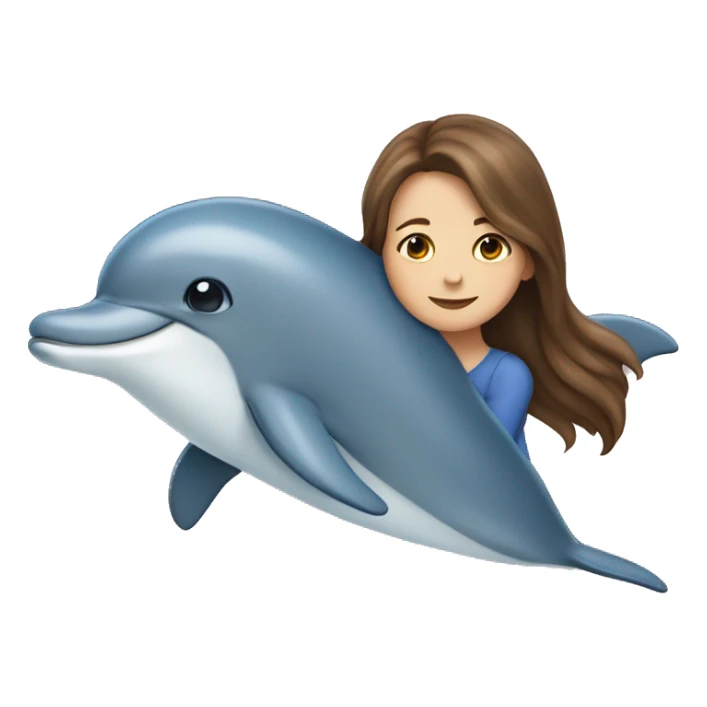 girl with brown hair hugging a dolphin sticker