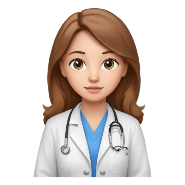 pretty female nursing student with long brown hair, blue eyes inside a classroom at university with blackboard behind her sticker