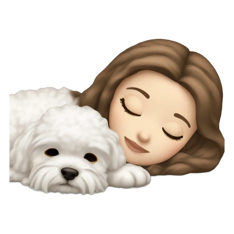 White girl brown hair sleeping with Mini Bichon sticker