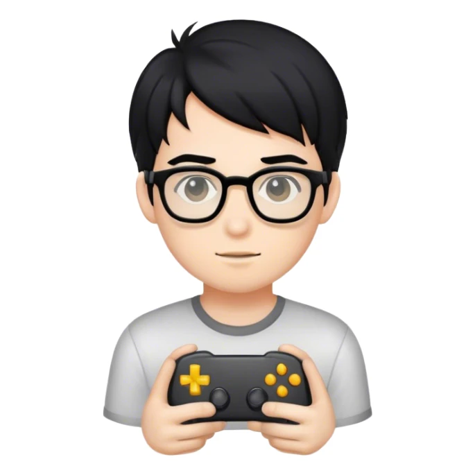 gamer boy with black hair and glasses sticker