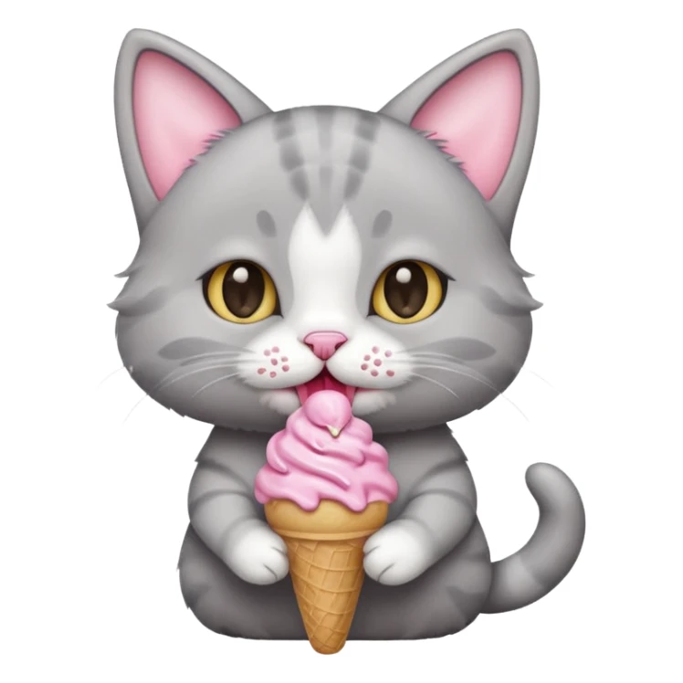 baby grey cat with icecream sticker