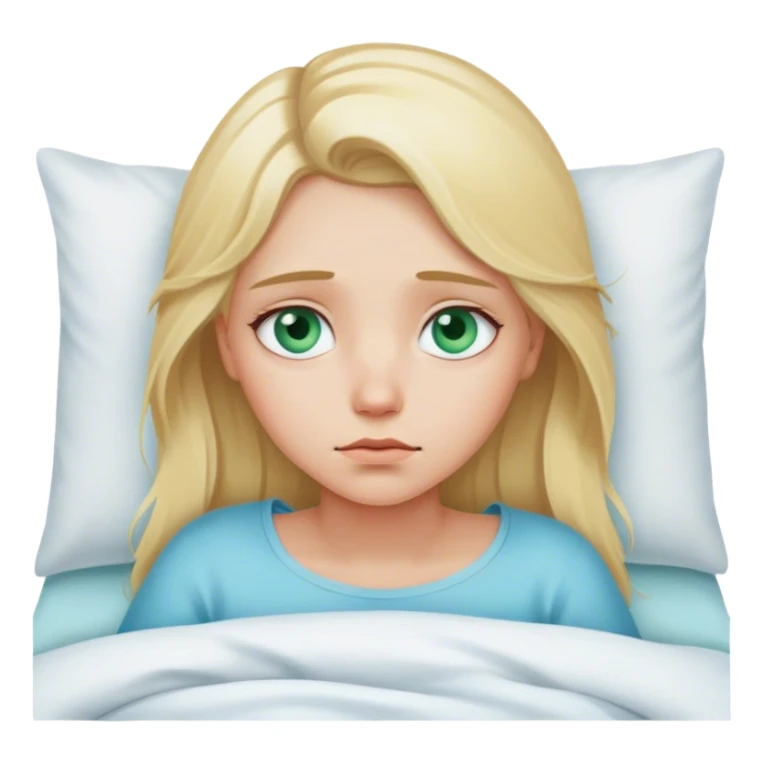 Sad blonde girl bluey green eyes in bed sticker