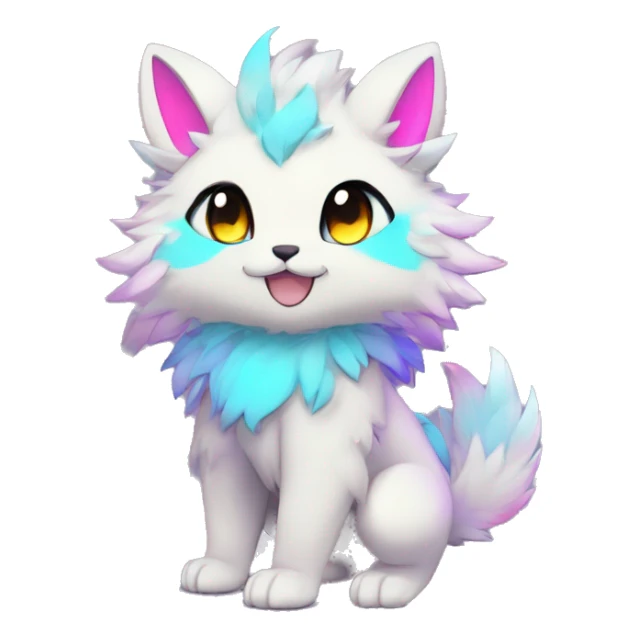 Anthro Fluffy Cool Cute Magical Elemental Shiny Colorful Neon Vibrant Colors Sparkle Kemono-style Chibi Fantasy-Animal-Fakémon-Pokémon-Hybrid Fur Sona Aesthetic Full Body sticker