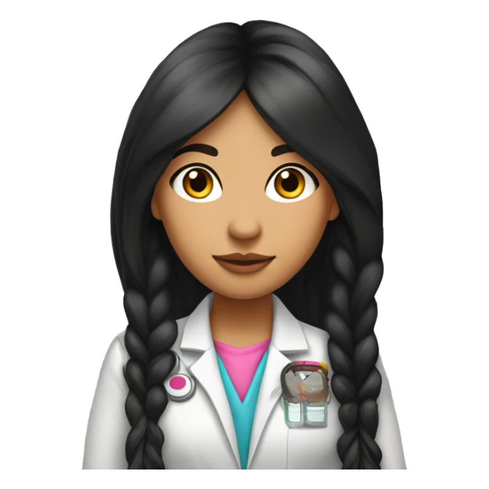  young beautiful Native American female idol scientist with feather earrings & long black hair with pink accents sticker