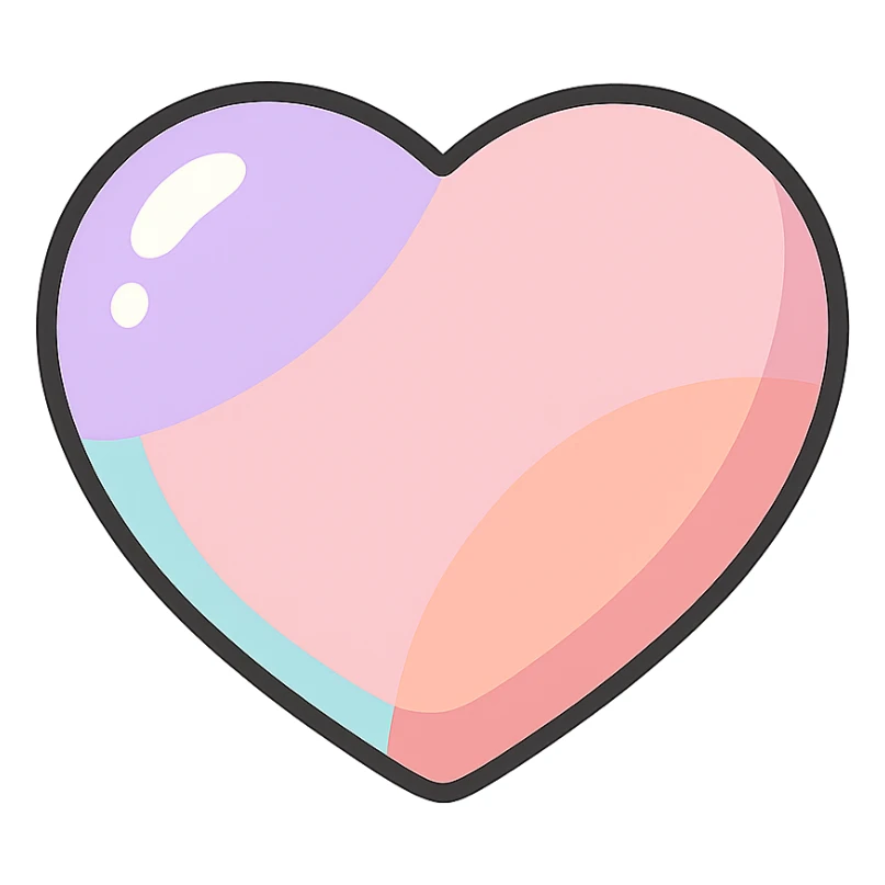 plump rounded heart, icon-color-outlined style, no stripes or decoration, only shape, detailed shadows and highlights, thin clean contours, soft rounded shapes, pastel palette #98B5BC, #B5B3C1, #C9A3C9, #E4C0CA, #F7DCD1, #F7C0AA, modern Japanese pop art and sticker aesthetic, soft lighting, transparent background sticker