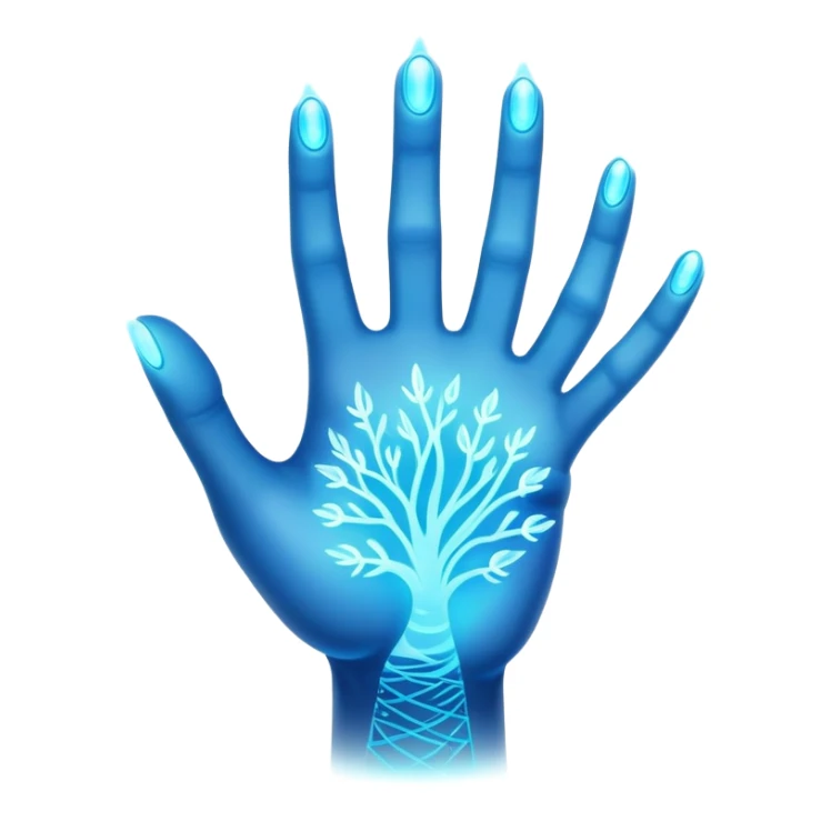 ethereal glowing hand with intricate palm lines and mystical symbols sticker