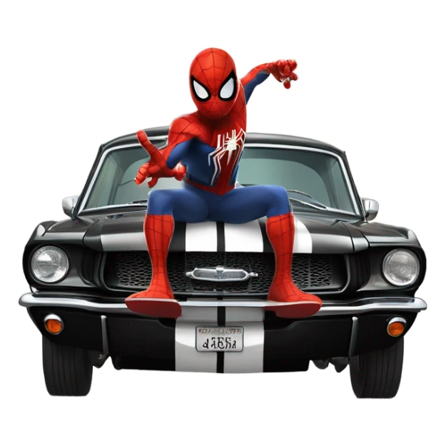 Spider-Man driving a 65 black Mustang fastback sticker