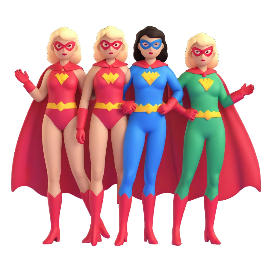 three female superheroes with different powers and costumes sticker