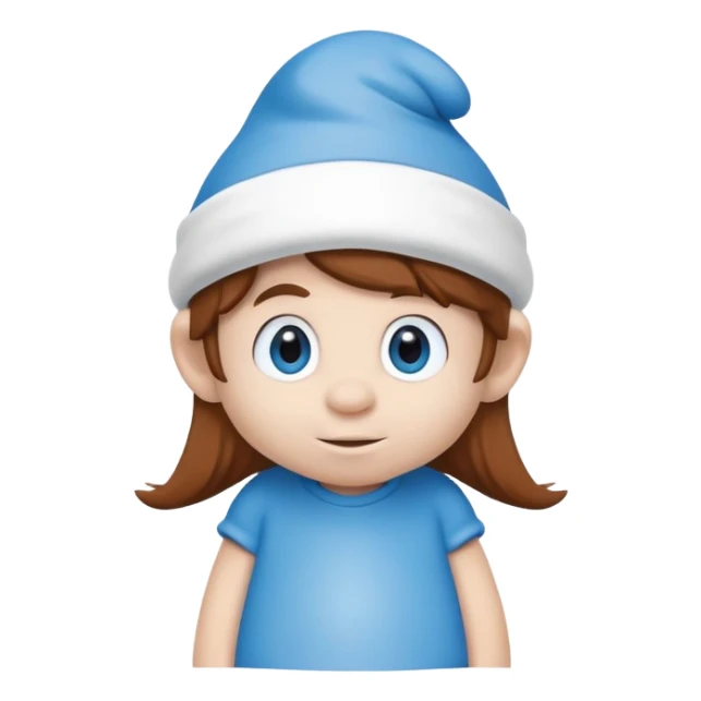 Generate me a small blue smurf with long brown hair and white cap sticker