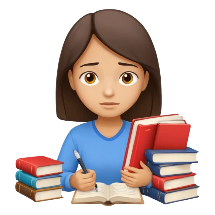 

a stressed, sad student preparing for IELTS, holding books and coffee, tired face, exam stress.

Style: emoji, clean, simple, white background. sticker