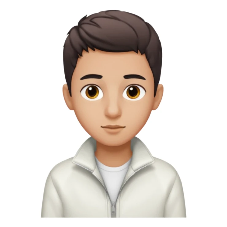 algerian teenage boy with very short gradient hair, brown eyes and long lashes, big nose and he is wear a white jacket sticker