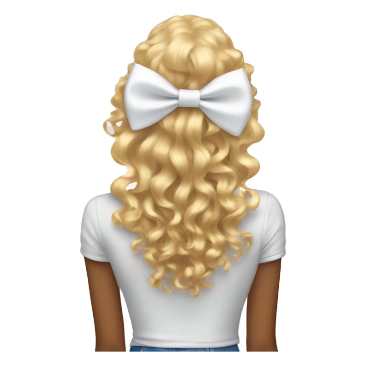 White big bow in blonde curly hair from behind sticker