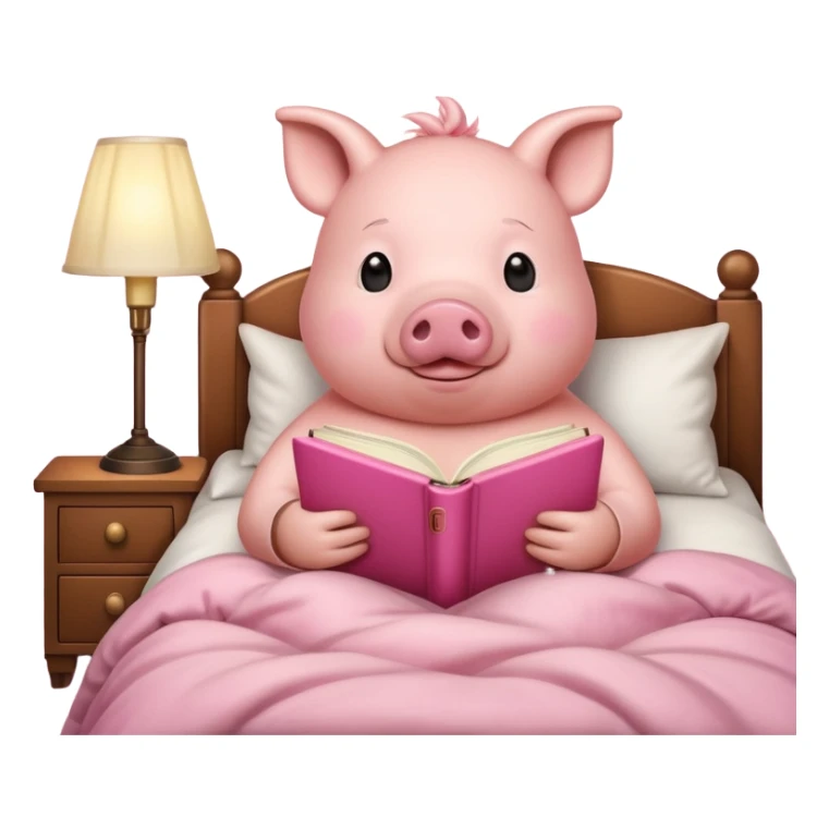 pig reading in bed with retro light lamp next to it sticker