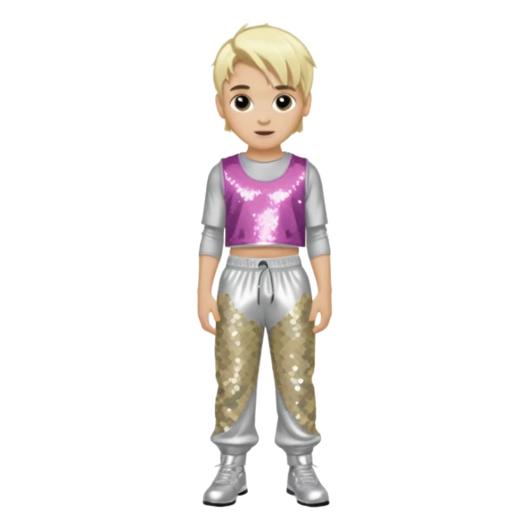 Aaron Carter with blonde hair, silver sequin crop top, silver sequin baggy pants sticker