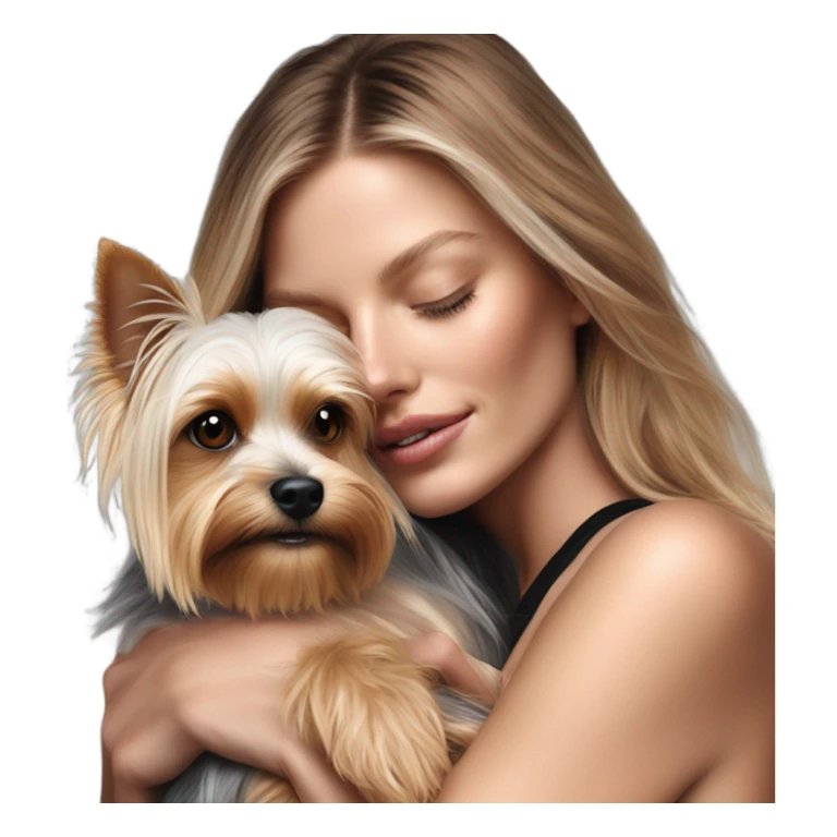 Photo Real pale Victoria secret model cuddling a Yorkshire terrier  sticker
