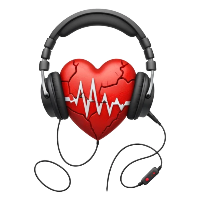 A broken red heart with wired headphones around it sticker