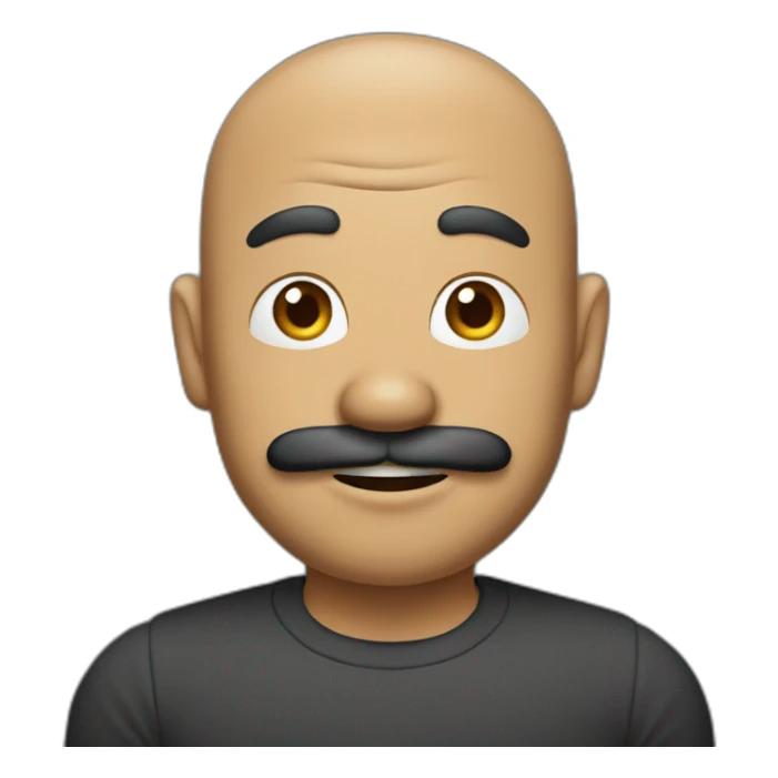 Balding Cambodian man with a Mario mustache wearing black sticker