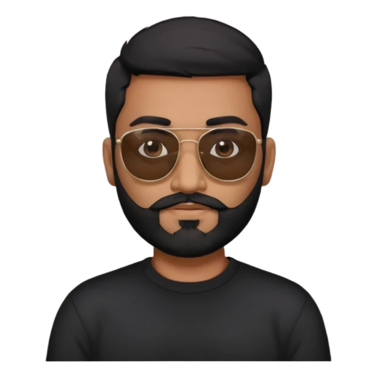 Indian man with  black hair and beard and black sunglasses and black jumper sticker