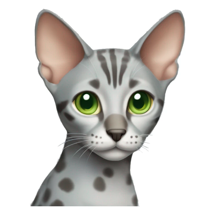 Short-haired oriental cat ,full body , grey blue coat with spots , green eyes , terracotta nuzzle sticker