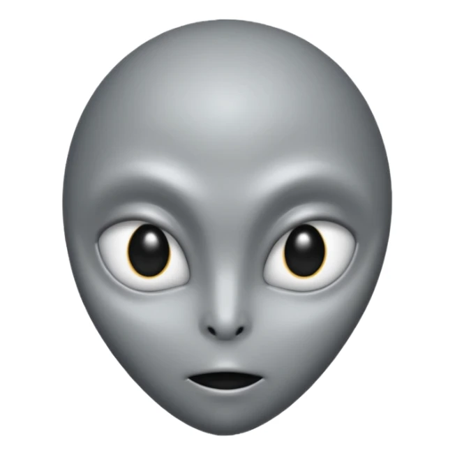 Grey alien head, almond-shaped eyes fully black with no white, slanted, pale grey skin, cartoon emoji, no background
 sticker