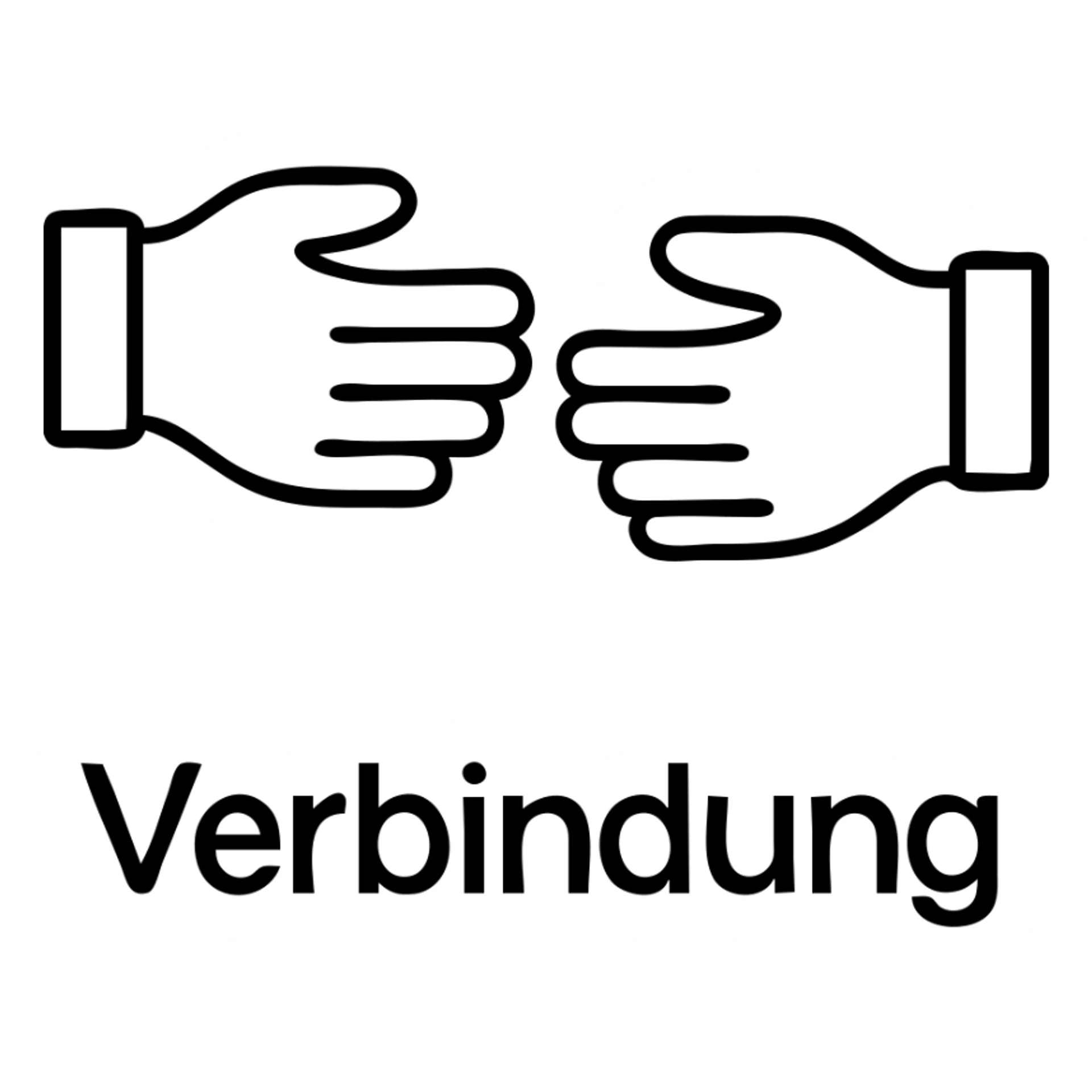 Add the text 'Verbindung' below the icon in a modern style with clear outlines, matching the icon's color scheme, on a transparent background. sticker