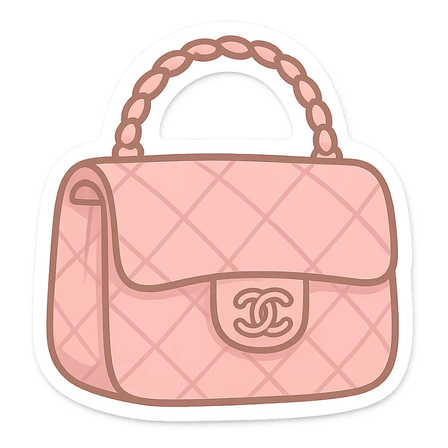 pink Chanel purse, cute and exaggerated, chibi stickers style sticker