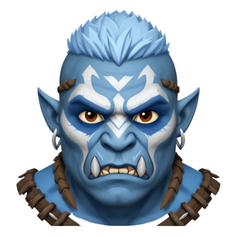 Fantasy orc portrait emoji, white and blue frost war paint on face, harsh winter warrior mood, strong expression, minimal tribal design, clean readable emoji style, male/female variant
 sticker