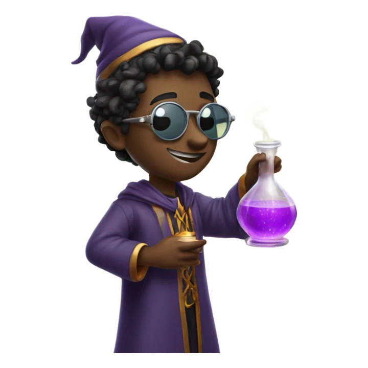 Young male wizard mixing potions and wearing sunglasses sticker